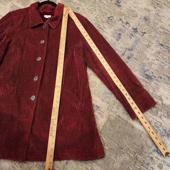 J. Jill Corduroy Red Wine Maroon Pleat Back Button Front Jacket Size Large - Picture 10 of 16